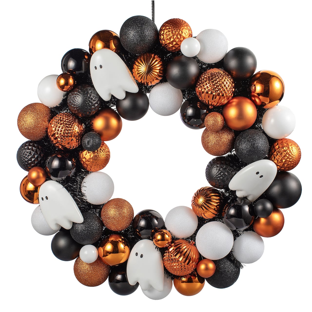 23.5" Orange, Black & White Ghost & Ornament Wreath by Ashland®